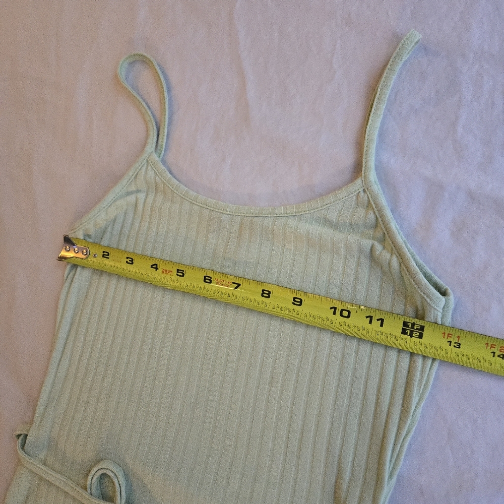 Missguided Pastel Green Tie Belt Ribbed 90s Y2K Spaghetti Strap Cami Dress - Picture 7 of 11